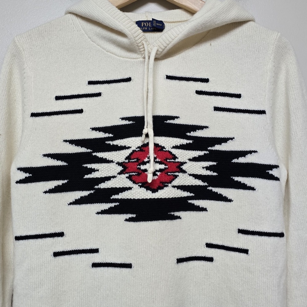 POLO RALPH LAUREN Womens Wool Cashmere Knit Southwestern Aztec Hoodie Sz M - Picture 2 of 9